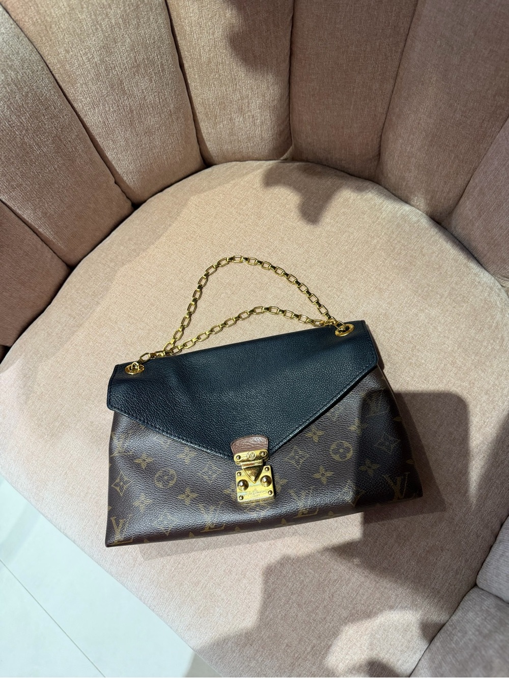 Louis Vuitton Brown Monogram & Black Leather Chain Shoulder Bag
